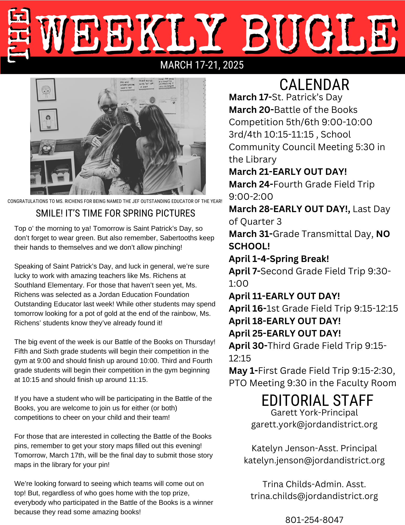Family Newsletter March 17-21, 2025