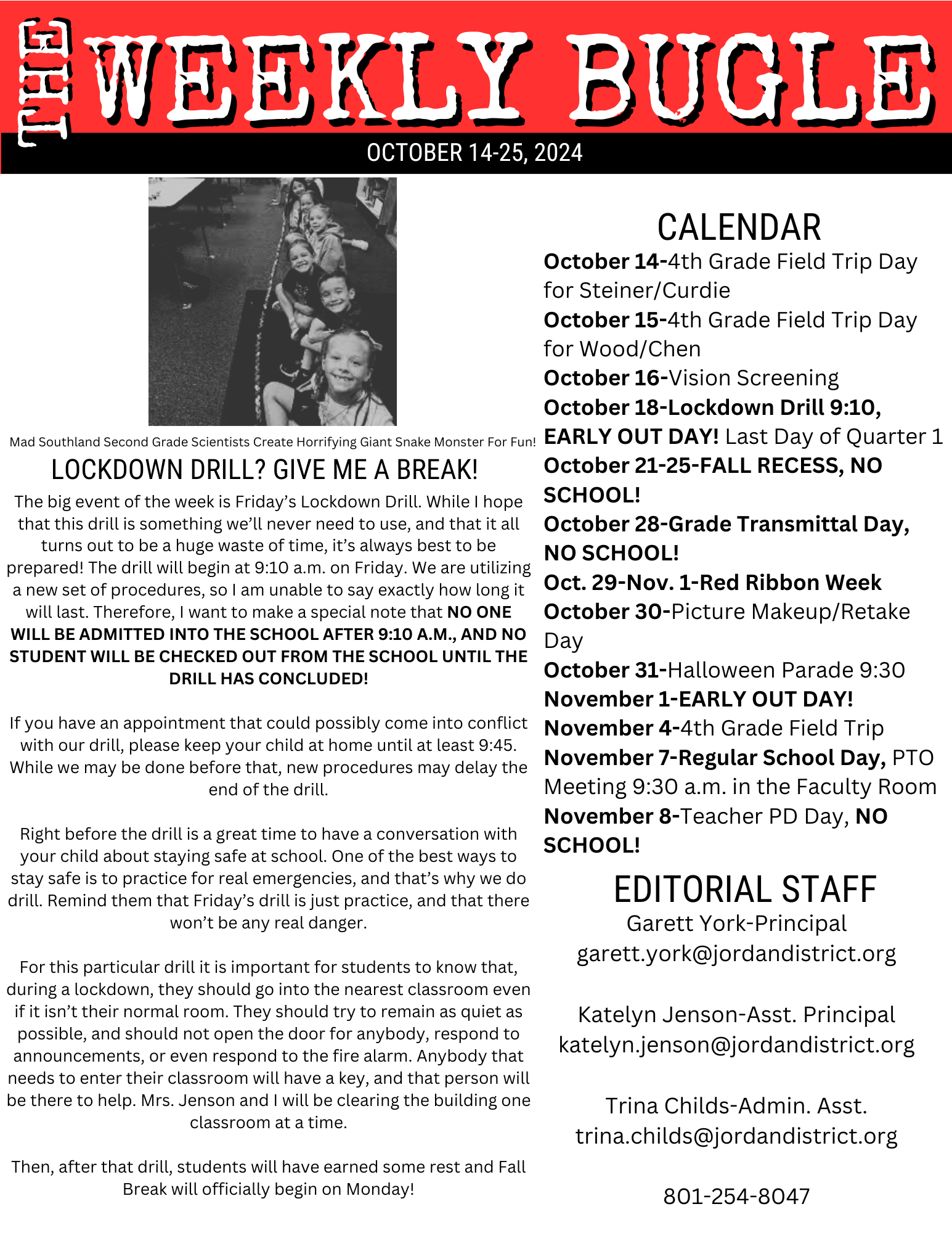 Family Newsletter October 14-25,2024